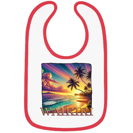 Waikiki Beach Sunset Palm Trees Sea Bibs