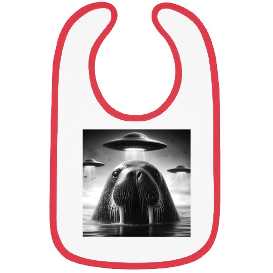 Walrus Sea lion Funny Graphic Selfie with UFOs Wei Bibs