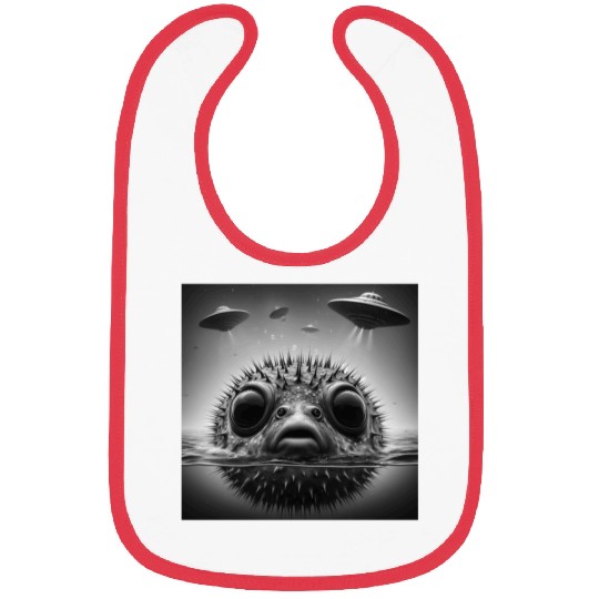 Puffer2 Fish Funny Graphic Selfie with UFOs Weird Bibs