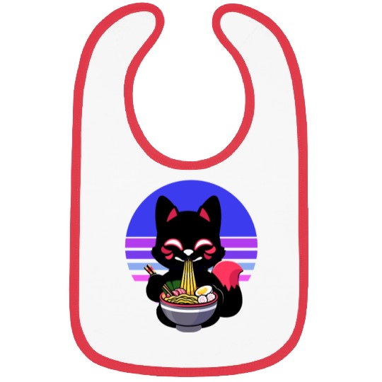 Cat Eating Ramen Noodles Kawaii Anime Japanese Bibs