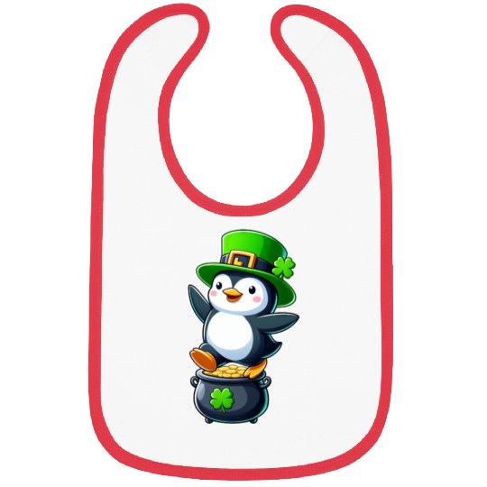 St. Patrick's Day penguin top hat clover Bibs