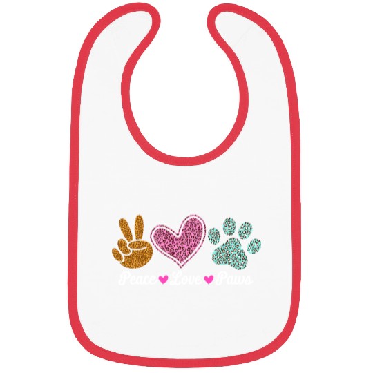 Peace Love Paws Leopard Print Design Bibs