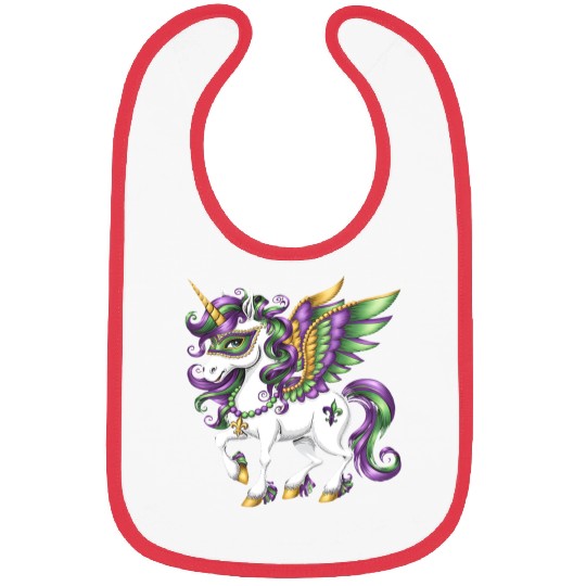 Happy Mardi Gras Unicorn Mask New Orleans Girls Bibs