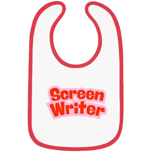 Screen Writer Red Text with Pink Border Bibs