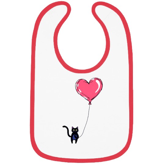 Cat Holding a Heart-Shaped Balloon Bibs