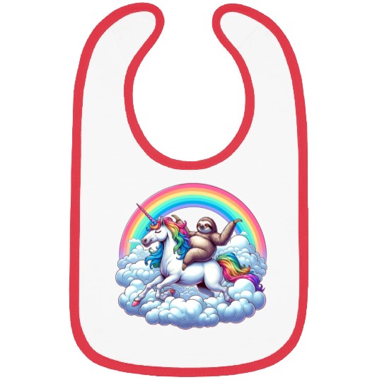 Sloth Riding Unicorn Under Rainbow Fantasy Bibs