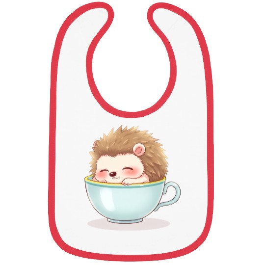 Cute hedgehog relaxing in a light blue cup Bibs