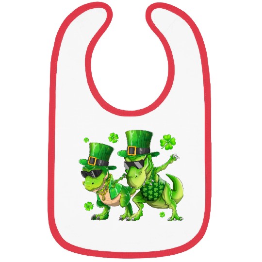 Happy St Patricks Day Dinosaur T-rex Dabbing Bibs