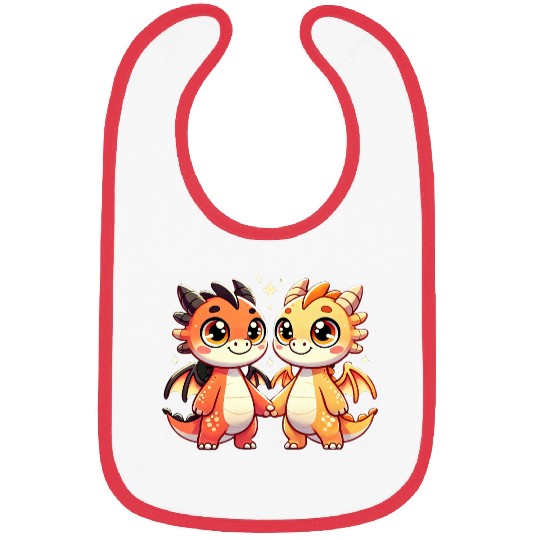 Two Cute Dragon Friends Holding Hands Bibs