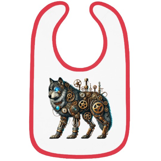 Steampunk Wolf Bibs, Mechanical Wolf Design