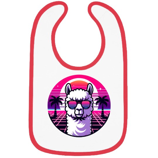 Retro Sunset Llama with Sunglasses in Neon Vibes Bibs
