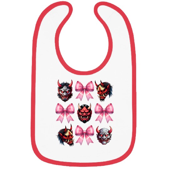 Coquette Bow Oni Yokai Devil Mask Pink Mothers Day Bibs