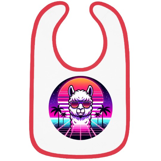Retro Cool Llama with Neon Sunset Vibes Bibs