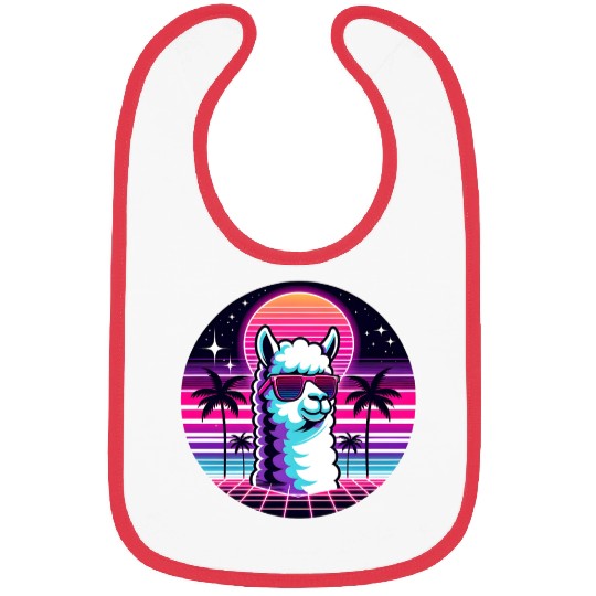 Retro Neon Llama with Sunglasses Vibes Bibs