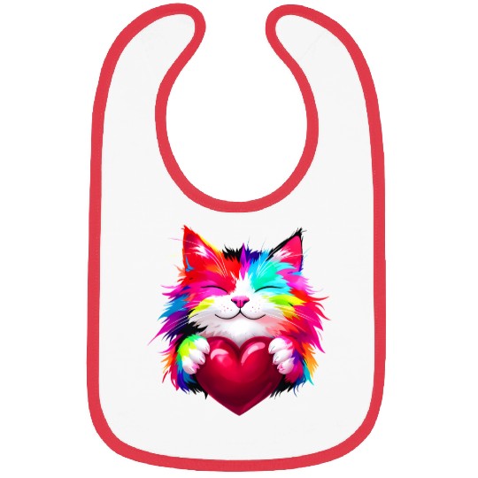 Rainbow Cute Cat Hugging Valentine Heart Bibs