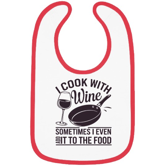 I Cook with Wine Funny Kitchen Chef Humor Design Bibs