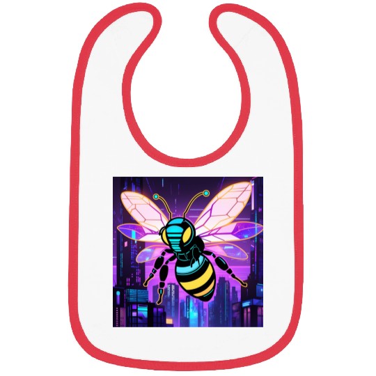 A bee cyberpunk-style with glowing neon stripes Bibs