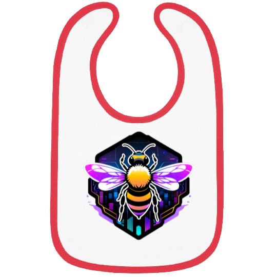 A bee cyberpunk-style with glowing neon stripes Bibs