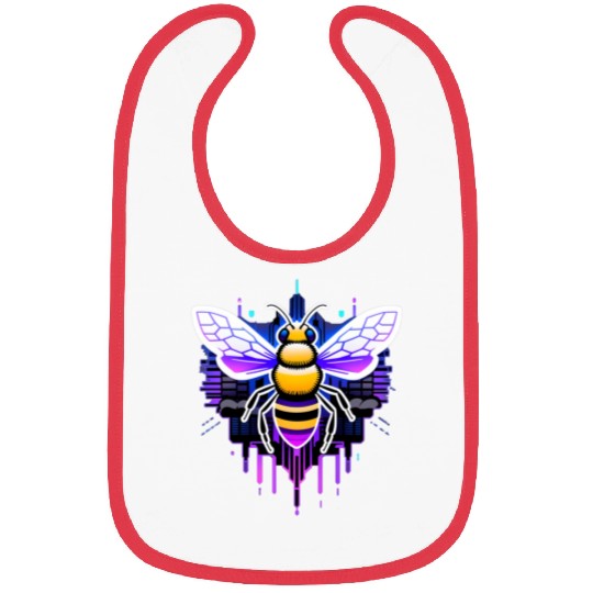 A bee cyberpunk-style with glowing neon stripes Bibs
