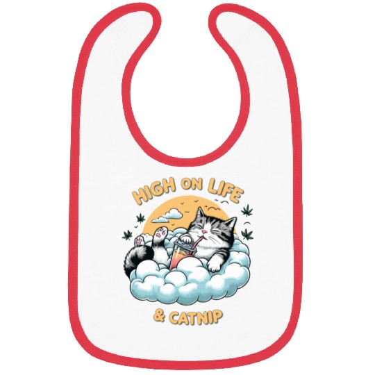 High on Life & Catnip - Floating Cat Art Bibs