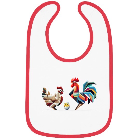 Rooster, Hen, and Chick – Geometric Easter Motif Bibs