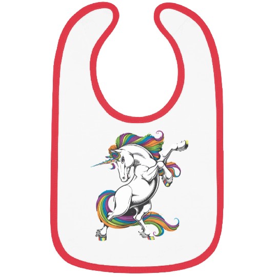 Majestic Rainbow Unicorn Prancing with Vibrant Bibs