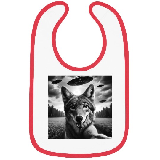 Wolf Coyote Funny Graphic Selfie with UFOs Weird A Bibs