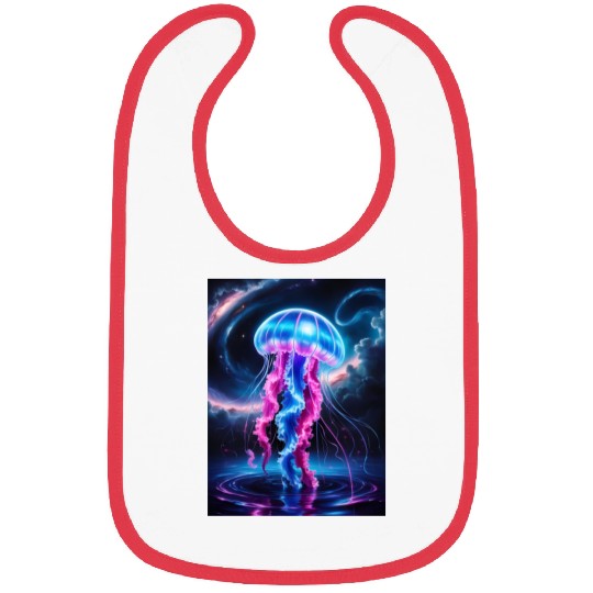 A mesmerizing neon jellyfish gracefully floating Bibs
