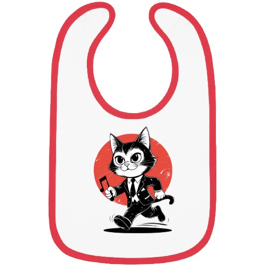 Whimsical Black White Cat Conductor Bibs
