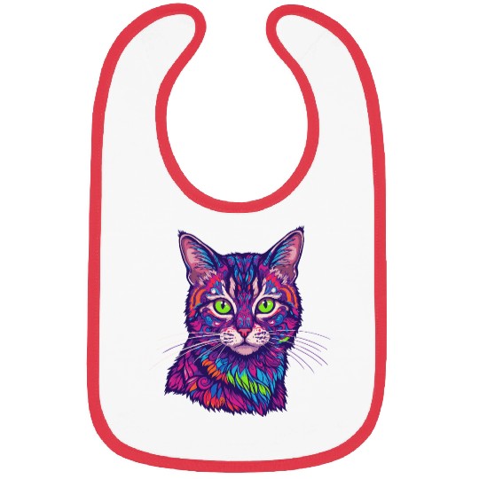 psychedelic cat illustration Bibs