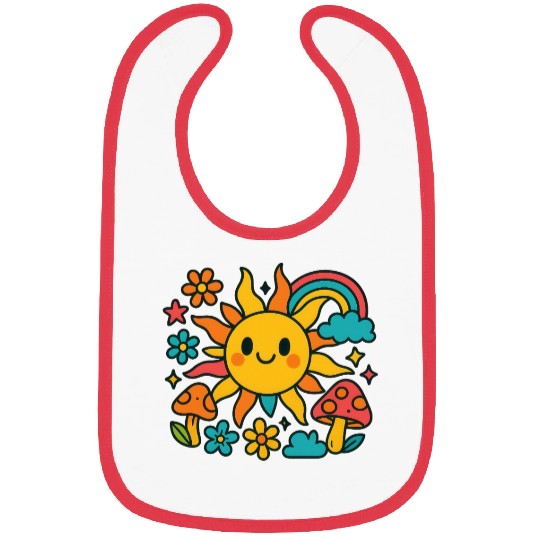 Whimsical Sunny Day with Mushrooms Bibs