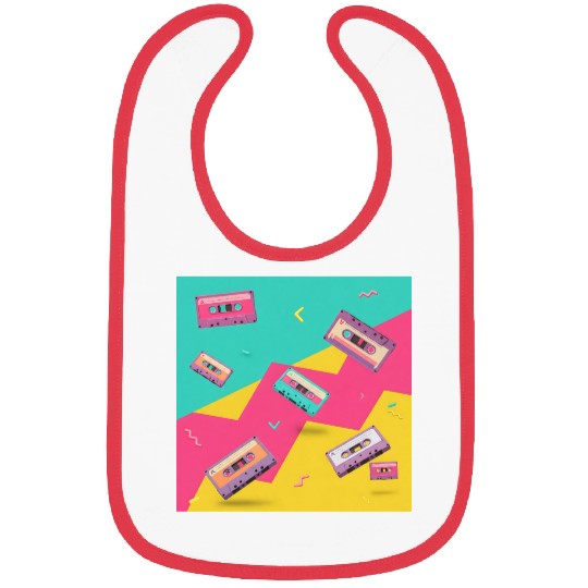 Retro Cassette Tape Pattern Bibs