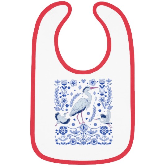 Great Blue Heron Folk Art Bibs