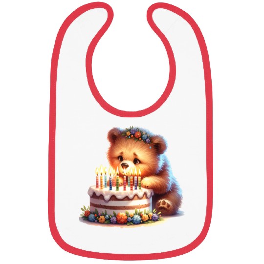 Birthday Bear – Cute Candle Cake & Floral Crown Bibs