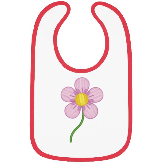 Cute Pink Embroidered Flower Illustration Bibs