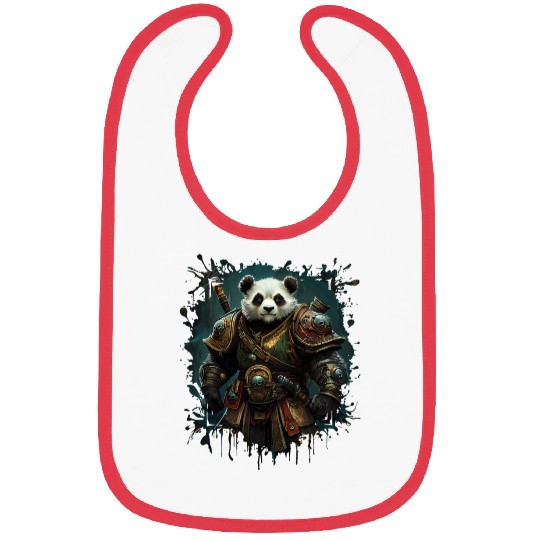 Panda Hero In Gold Armor Against Fantasy Backdrop Bibs