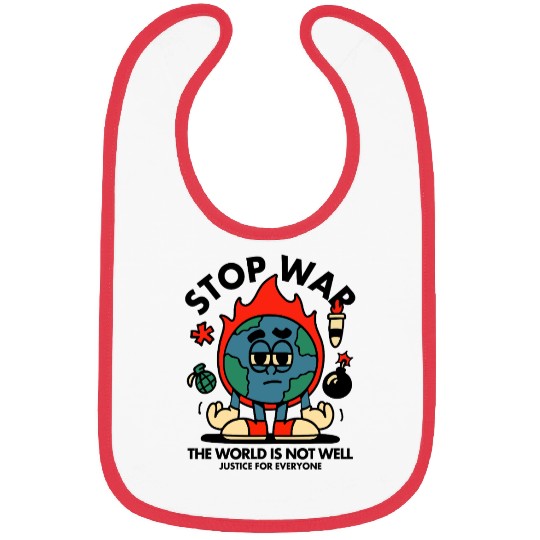 Stop War – Sad Earth Anti-War Cartoon Bibs