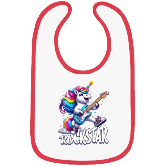 Rockstar Unicorn Playing Rainbow Guitar Bibs