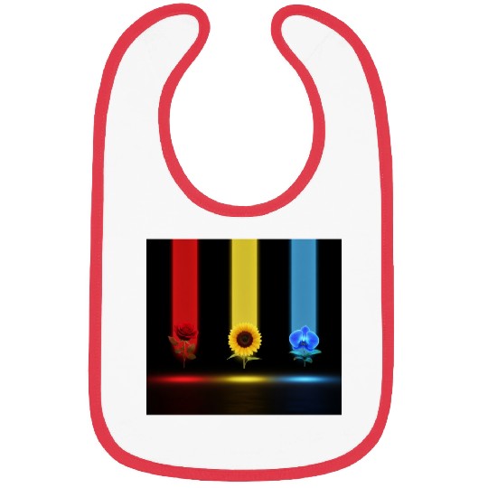 Three Glowing Blooms: Rose, Sunflower, and Orchid Bibs