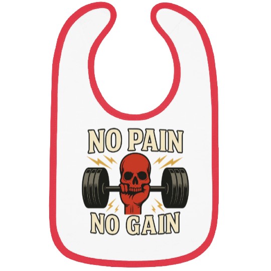 No Pain No Gain Skull Barbell Motivation Gym Bibs