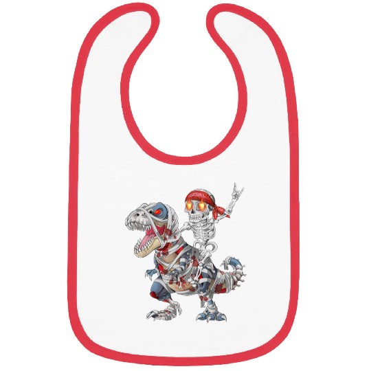Rocker Skeleton Riding Mummy Dinosaur Halloween Bibs