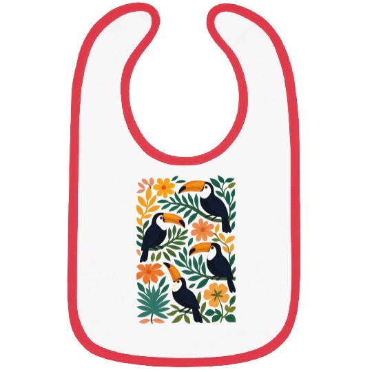 Colorful Tropical Toucan and Floral Bibs