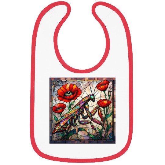 Praying mantis stained glass vibrant poppy flower Bibs