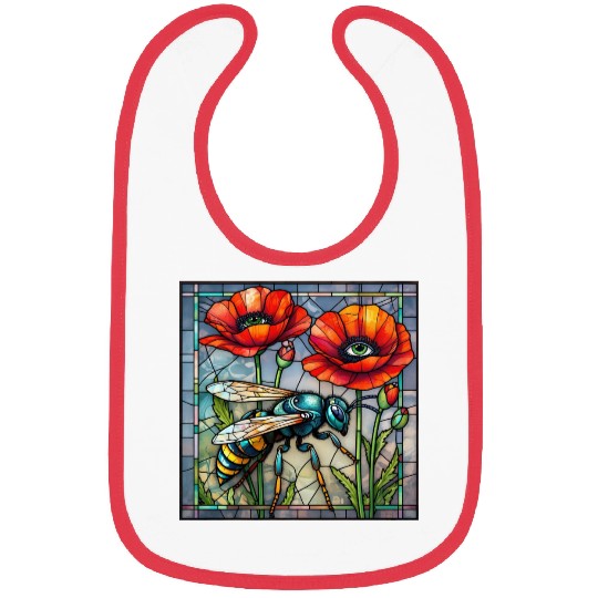 Wasp hornet bee stained glass vibrant poppy flower Bibs