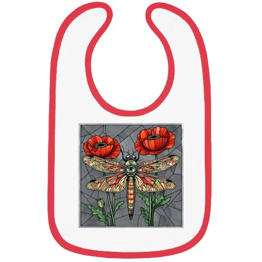 Dragonfly stained glass design vibrant poppy eye Bibs
