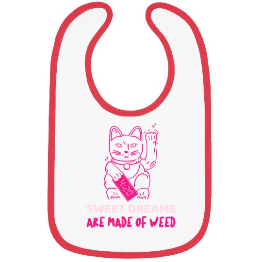 Neon Maneki Neko with Weed Motif Bibs