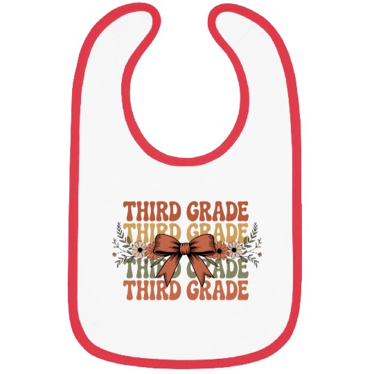Third Grade Boho Bow Retro Floral Back to School Bibs
