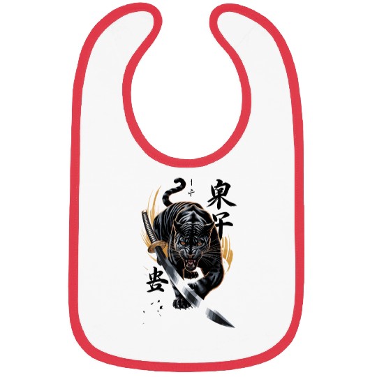 Fierce Black Panther With Samurai Sword Bibs