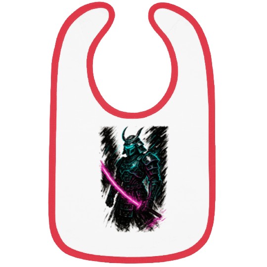 Neon Samurai Warrior Illustration Bibs