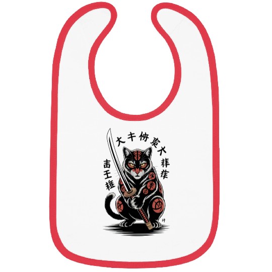 Mythical Japanese Warrior Cat Design Bibs